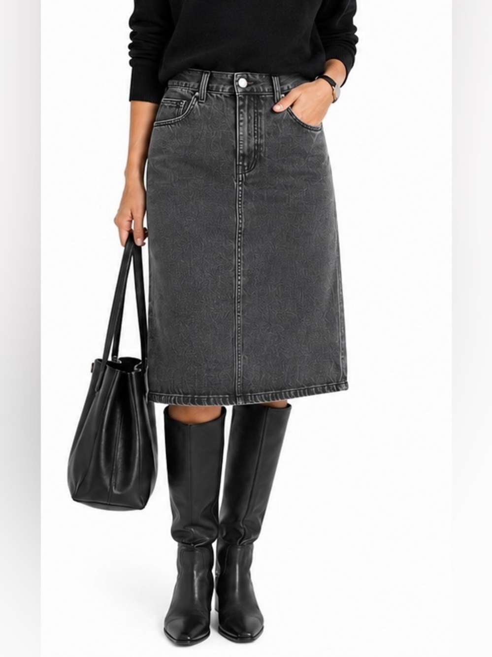 Vintage Farhi by Nicole Farhi Dark Wash Denim Midi Skirt Italy Size 8